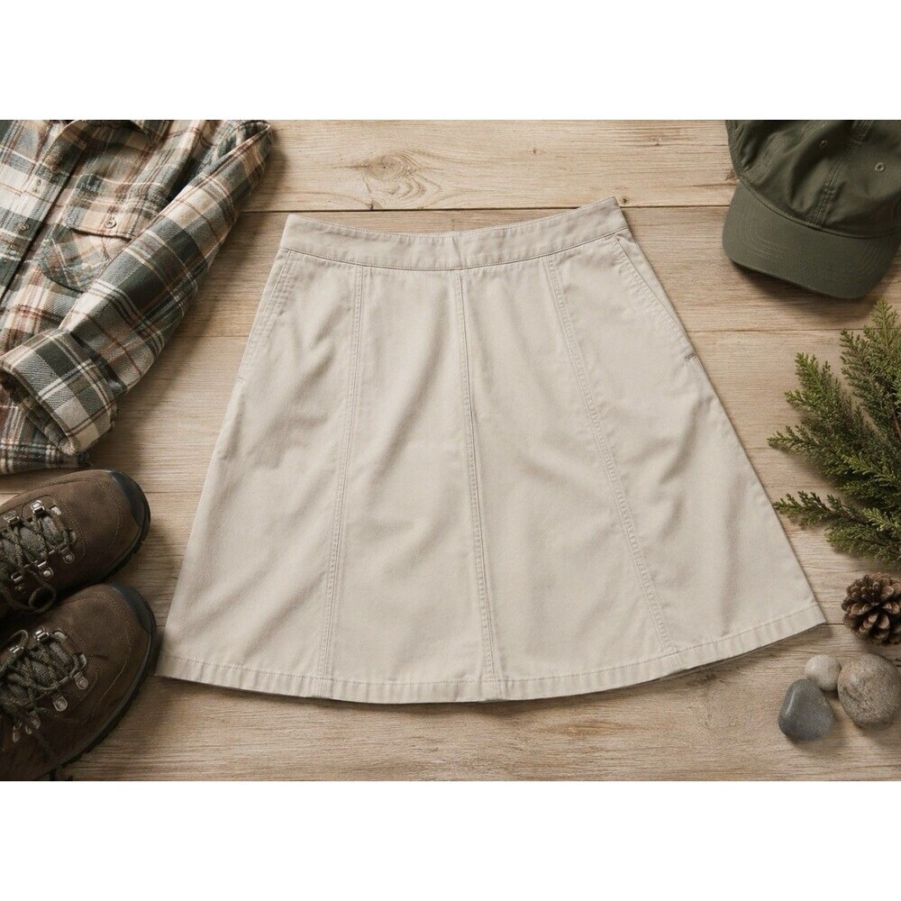 L.L.Bean 12 Petite Modest Khaki A-Line Skirt Classic Outdoor Preppy Cotton